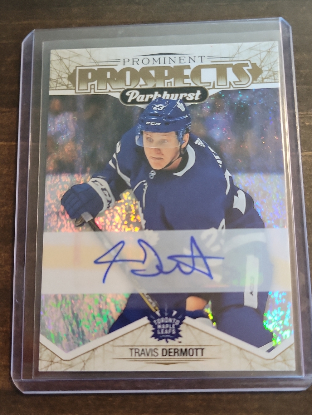2018/19 Parkhurst Travis Dermott Prominent Prospects Autograph - Blue and White